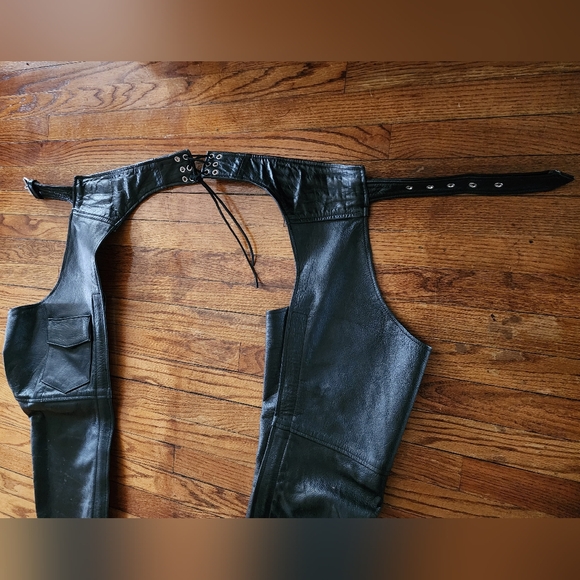 Chaps Genuine Leather Motorcycle Pro Rider Black Size Large - Picture 4 of 15